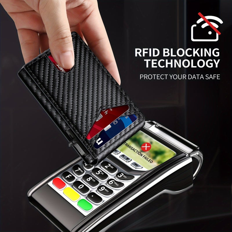 حامل بطاقات للرجال بفتح تلقائي، حماية RFID مضادة للسرقة، محفظة بطاقات نحيفة بقطعة واحدة - Image 4