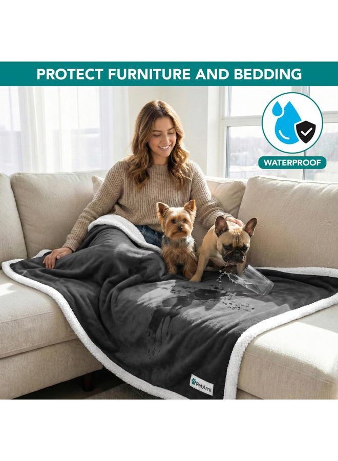 PetAmi Waterproof Dog Blanket for Small Medium Dog Puppy Cat Throw for Couch Cover Leakproof Protection, Sherpa Fleece, Reversible Soft Washable 29x40 Charcoal Gray - Image 2