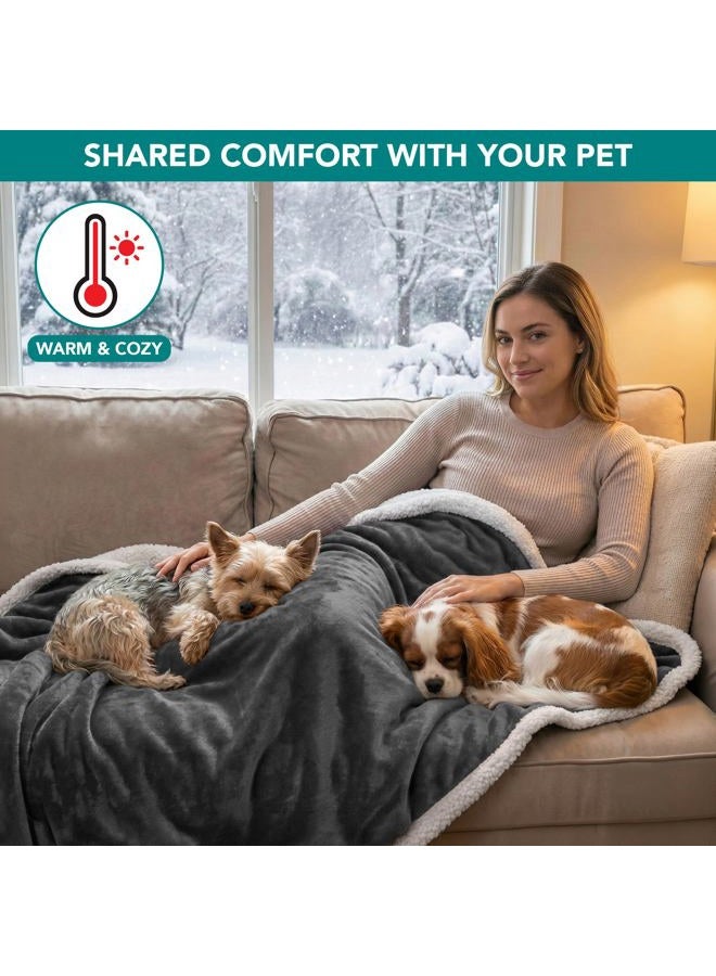 PetAmi Waterproof Dog Blanket for Small Medium Dog Puppy Cat Throw for Couch Cover Leakproof Protection, Sherpa Fleece, Reversible Soft Washable 29x40 Charcoal Gray - Image 4
