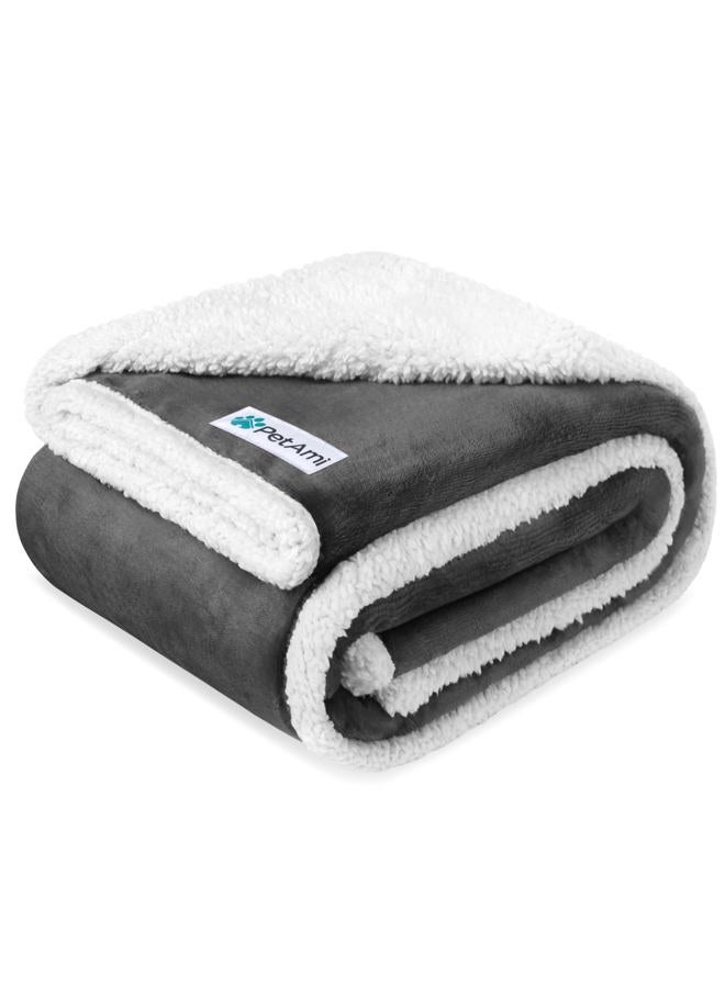 PetAmi Waterproof Dog Blanket for Small Medium Dog Puppy Cat Throw for Couch Cover Leakproof Protection, Sherpa Fleece, Reversible Soft Washable 29x40 Charcoal Gray - Image 1