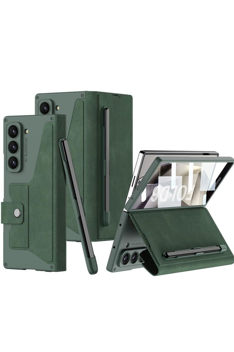 عام غطاء جالكسي Z فولد 7 بحامل قلم S - غطاء جلدي طبيعي مع فتحة قلم قابلة للإزالة، حامل بطاقات، حامل قابل للطي، وواقي شاشة. - Image 1