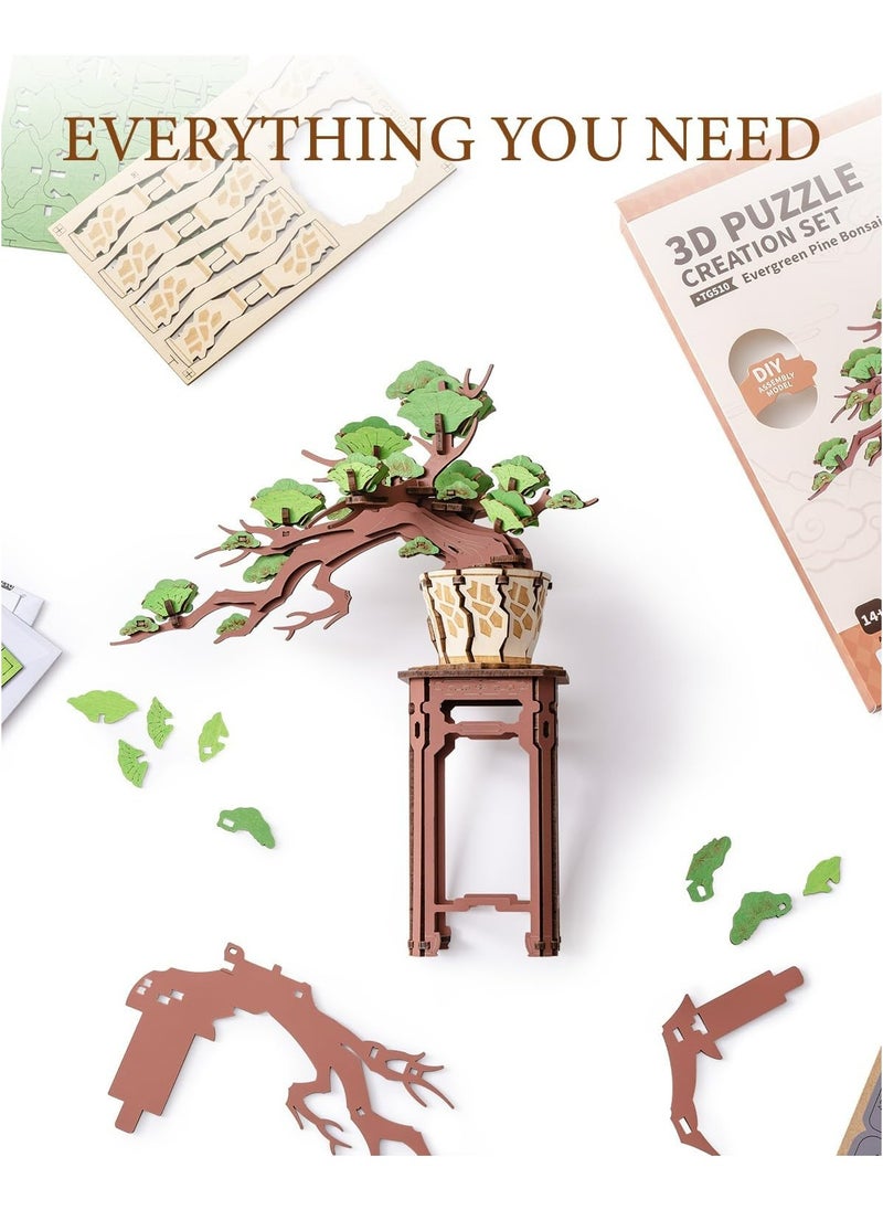 Robotime Rolife Evergreen Pine Bonsai DIY Wooden 3D Puzzle TG510 Premium 3D Puzzle Building Kits for Adults & Teens - Decorative Home Décor, Ramadan & Holiday Gift (Eid and Birthday) for Puzzle Enthusiasts, Stress Relief STEM Project  - Image 4