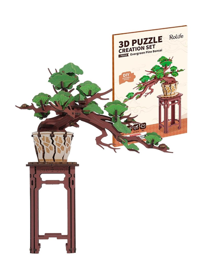 Robotime Rolife Evergreen Pine Bonsai DIY Wooden 3D Puzzle TG510 Premium 3D Puzzle Building Kits for Adults & Teens - Decorative Home Décor, Ramadan & Holiday Gift (Eid and Birthday) for Puzzle Enthusiasts, Stress Relief STEM Project  - Image 1