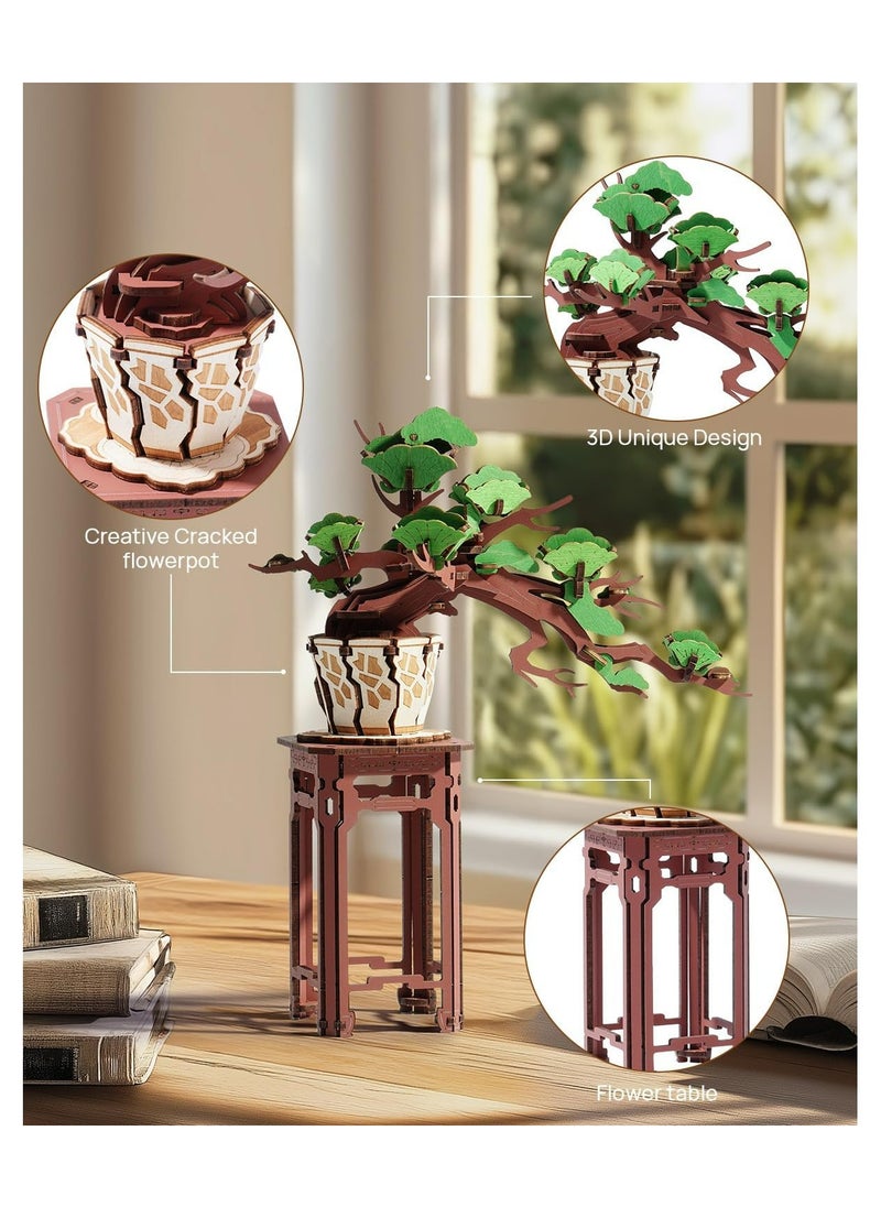 Robotime Rolife Evergreen Pine Bonsai DIY Wooden 3D Puzzle TG510 Premium 3D Puzzle Building Kits for Adults & Teens - Decorative Home Décor, Ramadan & Holiday Gift (Eid and Birthday) for Puzzle Enthusiasts, Stress Relief STEM Project  - Image 2