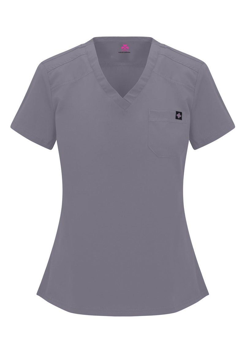Natural Uniforms طقم سكراب نسائي من يونيفورمات الطبيعية - بلوزة حديثة قابلة للت tuck-in وسروال يوغا (رمادي، كبير جداً) - Image 2