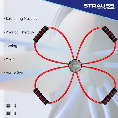 Strauss Whole Body Workout Resistance Tube | Ideal for Yoga, Gym, Home Workout | Premium Natural Latex, Lightweight, Soft & Comfortable Handle | 8 Shape Toning & Resistance Tube, (Red) - Image 4