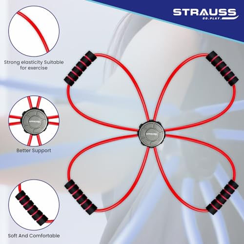 Strauss Whole Body Workout Resistance Tube | Ideal for Yoga, Gym, Home Workout | Premium Natural Latex, Lightweight, Soft & Comfortable Handle | 8 Shape Toning & Resistance Tube, (Red) - Image 2