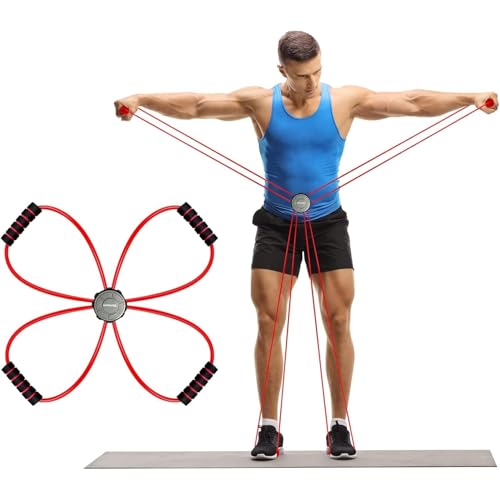 Strauss Whole Body Workout Resistance Tube | Ideal for Yoga, Gym, Home Workout | Premium Natural Latex, Lightweight, Soft & Comfortable Handle | 8 Shape Toning & Resistance Tube, (Red) - Image 1