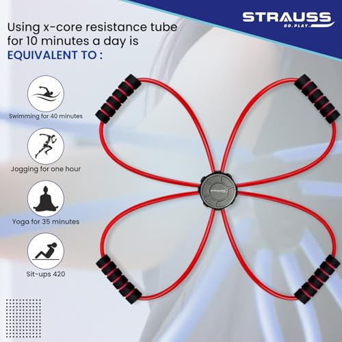 Strauss Whole Body Workout Resistance Tube | Ideal for Yoga, Gym, Home Workout | Premium Natural Latex, Lightweight, Soft & Comfortable Handle | 8 Shape Toning & Resistance Tube, (Red) - Image 3