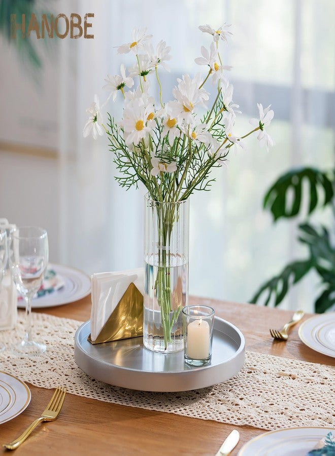Hanobe Lazy Susan Bathroom Tray: Decorative Round Table Centerpieces 12 inch Turntable Organizer for Countertop Dining Room Kitchen Pantry Champagne Sliver - Image 2