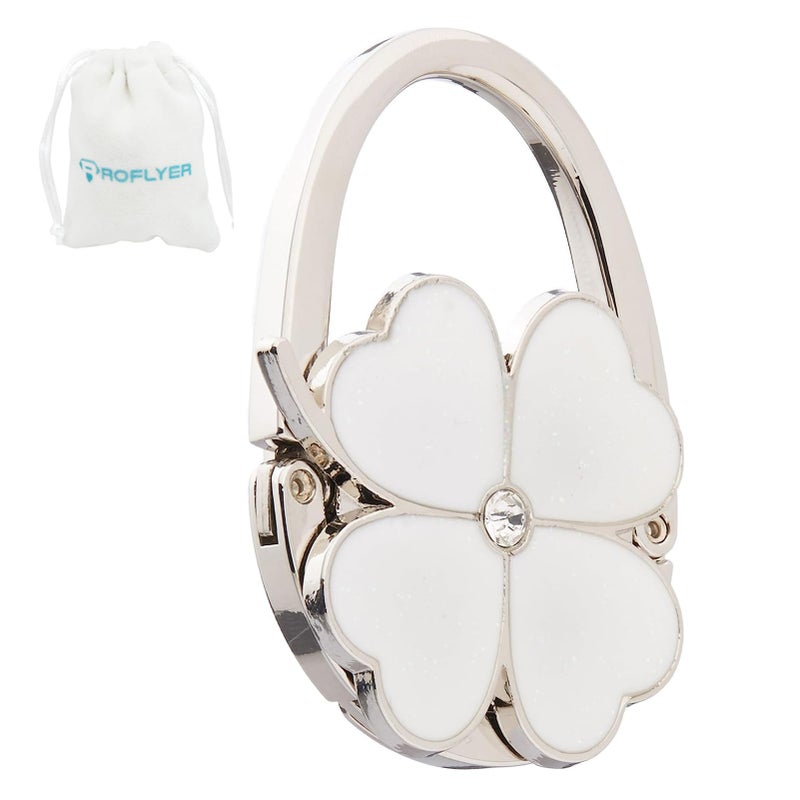 ROFLYER Clover Design Foldable Handbag Hanger Folding Purse Table Hook Holder(White) - Image 1