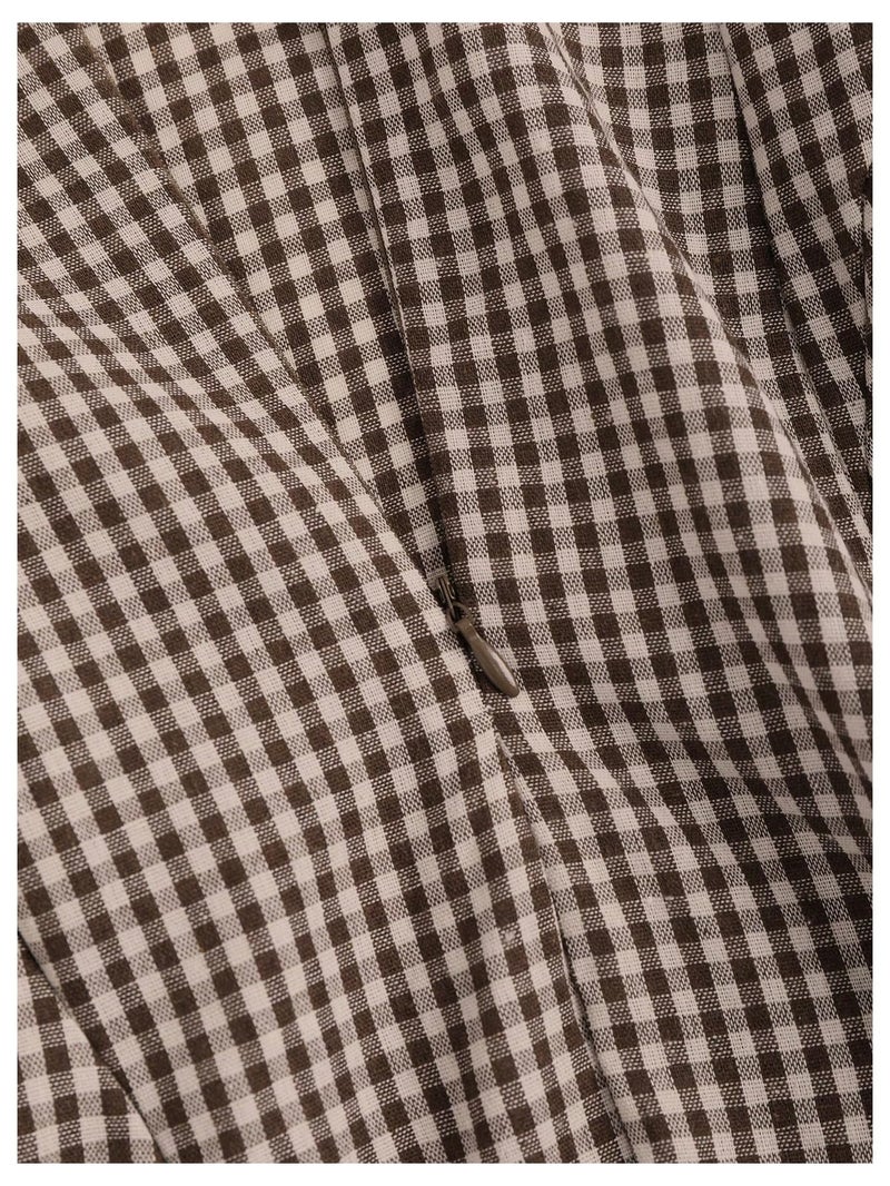 SweatyRocks Women's Vintage Plaid Dresses Bow Shoulder Checkered Boat Neck Ruffle A Line Dress Coffee Brown Medium - Image 5