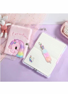 Excefore Unicorn Diary Plush Notebook Set, Writing Journal Stationery for kids, 1 Lock Notebook Includes Lock with 2 Keys, 51 Unicorn Sticky Notes for Students School Gifts  - Image 4