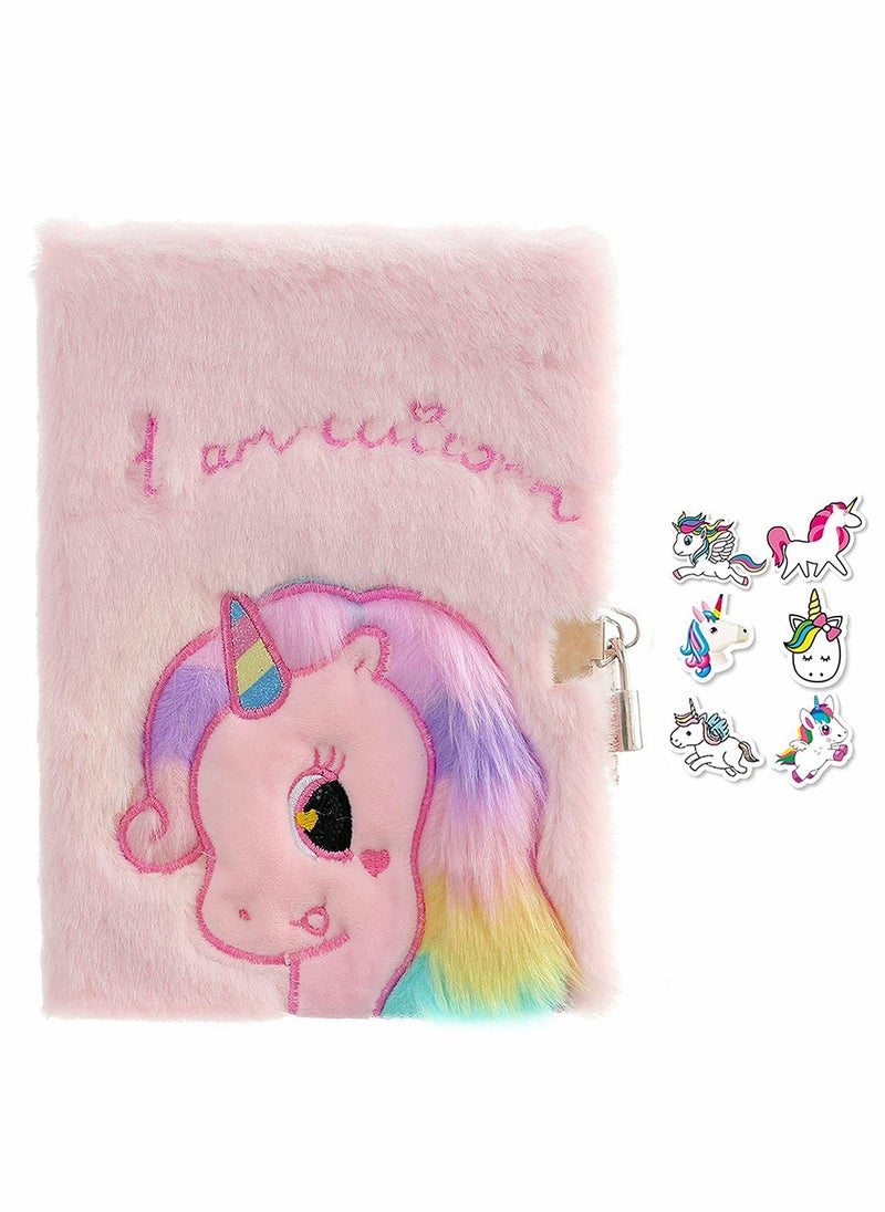 Excefore - Unicorn Diary Plush Notebook Set, Writing Journal Stationery for kids, 1 Lock Notebook Includes Lock with 2 Keys, 51 Unicorn Sticky Notes for Students School Gifts - Image 1