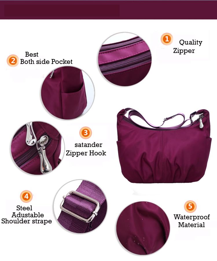 ketmart Nylon Womens Crossbody Bag Purse with Adjustable Shoulder Strap(Color-Purple) - Image 5