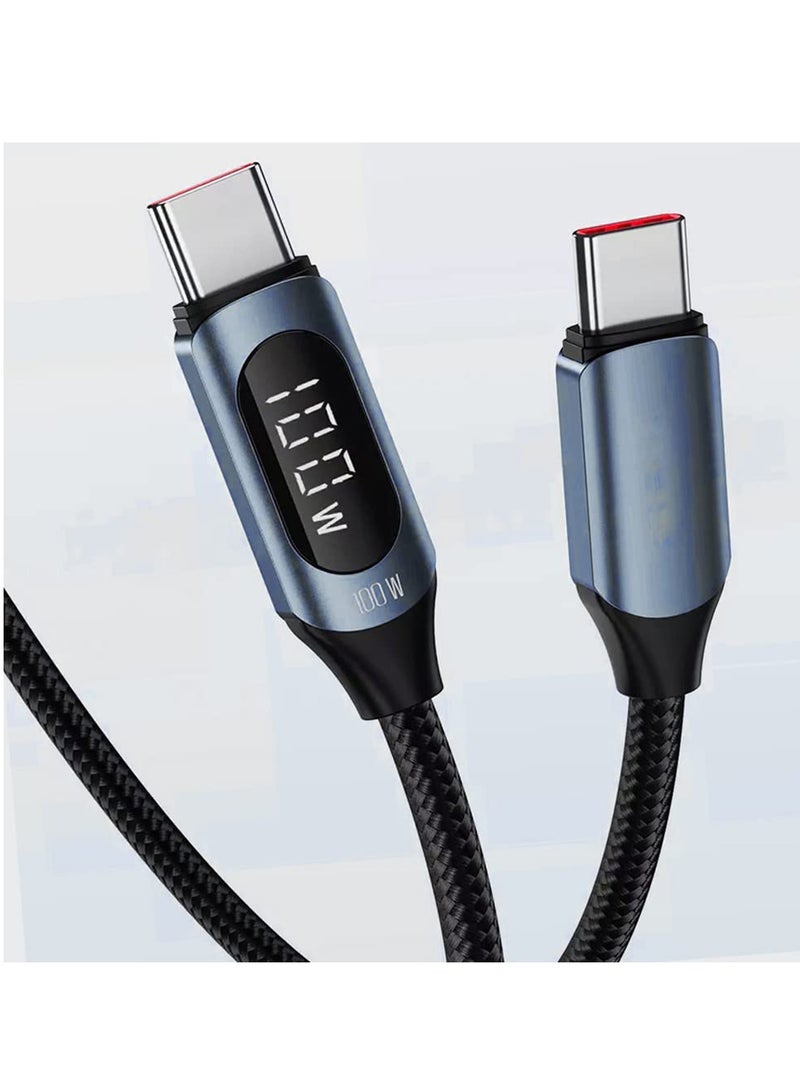 SYOSI Type C to C Charger Cable, 100W 5A Digital LED Super Fast Turbo Nylon Braided High Stable Current Save Charging Cable for Samsung High-Speed Data Sync Smart Chip 1M - Image 1