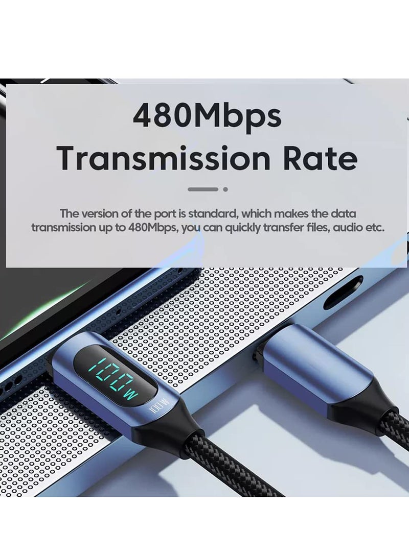 SYOSI Type C to C Charger Cable, 100W 5A Digital LED Super Fast Turbo Nylon Braided High Stable Current Save Charging Cable for Samsung High-Speed Data Sync Smart Chip 1M - Image 5