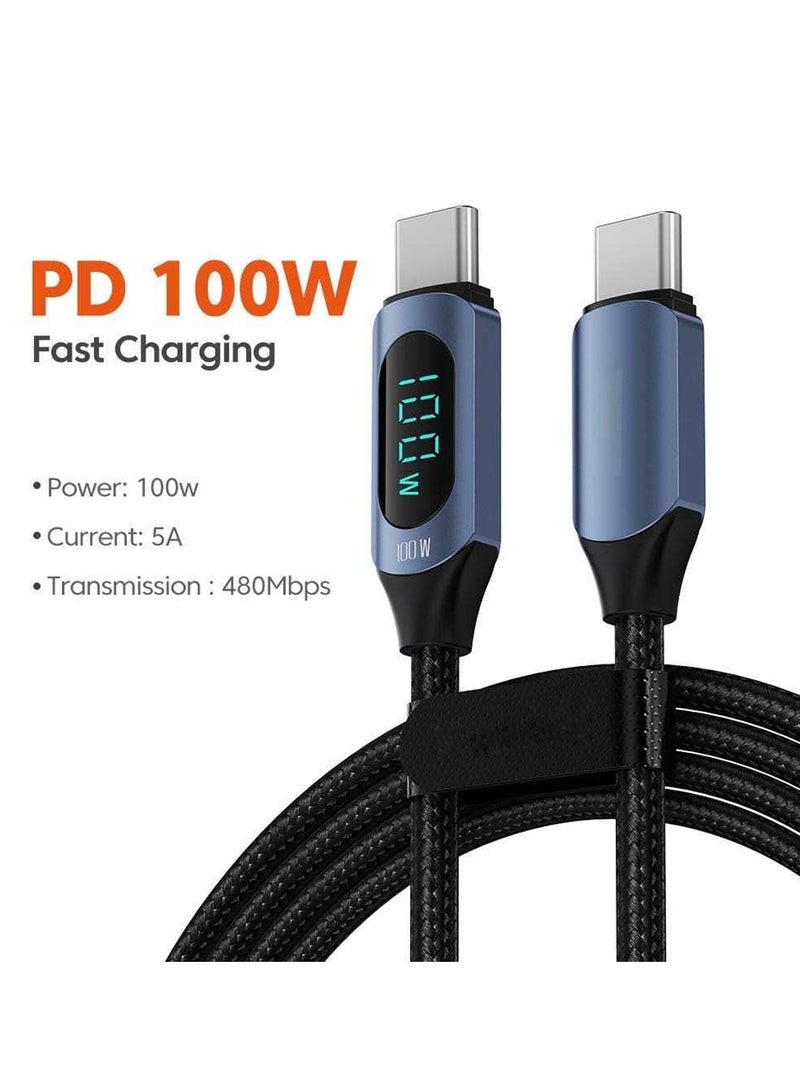 SYOSI Type C to C Charger Cable, 100W 5A Digital LED Super Fast Turbo Nylon Braided High Stable Current Save Charging Cable for Samsung High-Speed Data Sync Smart Chip 1M - Image 2