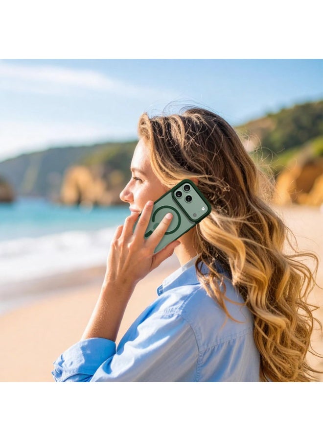 أكاليكس جراب مغناطيسي لهاتف iPhone 17 Pro Max، متوافق مع MagSafe، غطاء فاخر مطلي، جراب هاتف واقي مقاوم للصدمات من مادة TPU الناعمة الشفافة، (أخضر غامق). - Image 5