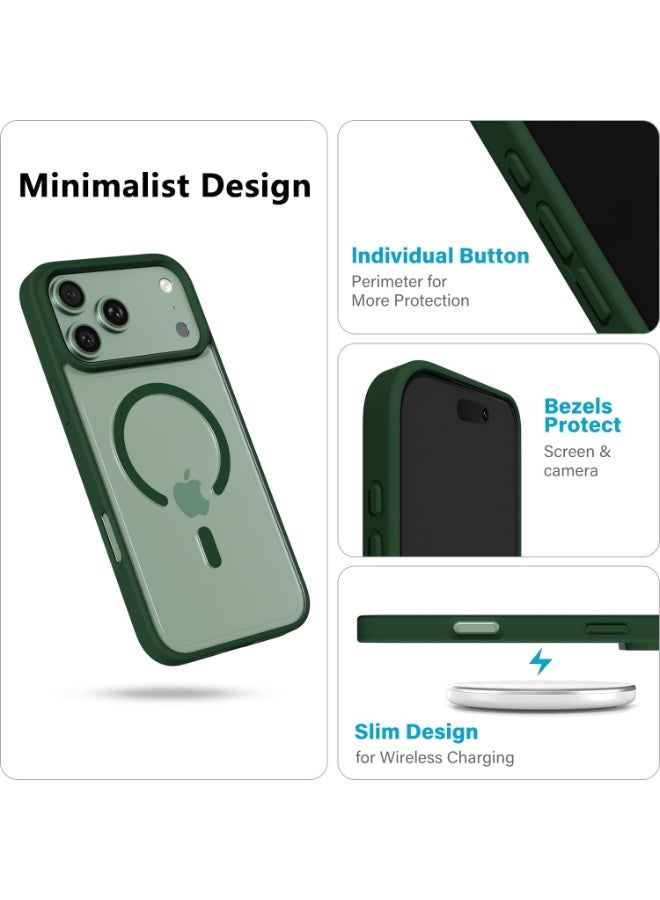 أكاليكس جراب مغناطيسي لهاتف iPhone 17 Pro Max، متوافق مع MagSafe، غطاء فاخر مطلي، جراب هاتف واقي مقاوم للصدمات من مادة TPU الناعمة الشفافة، (أخضر غامق). - Image 2