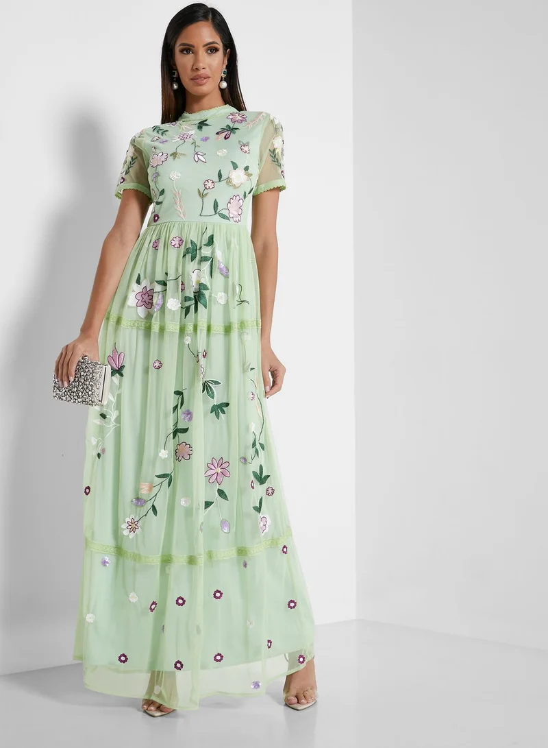 Frock and Frill High Neck Embroidered Dress