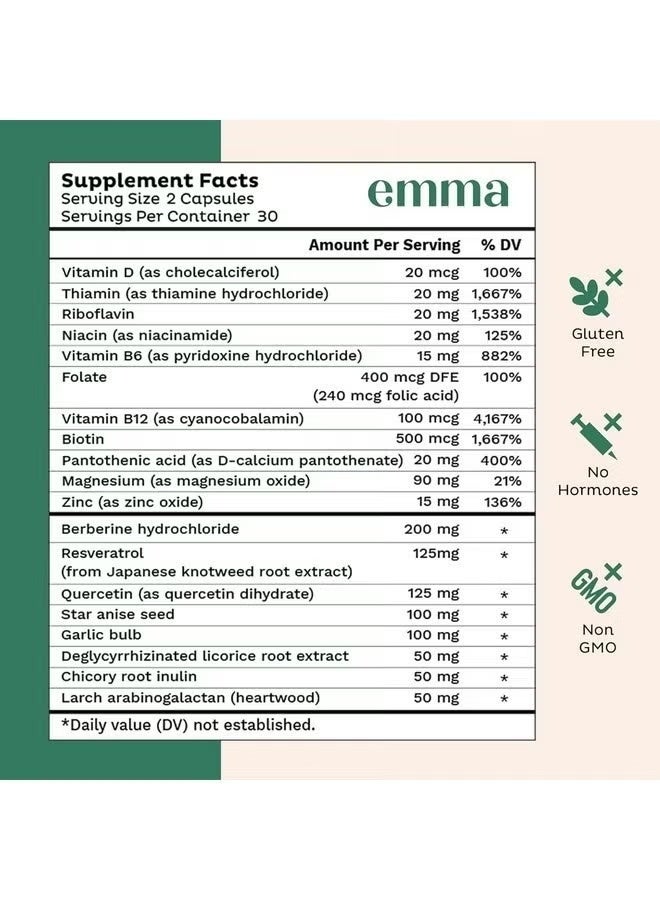 Emma Gut Health - Gas and Bloating Relief, Constipation, Leaky Gut Repair - Gut Cleanse & Restore Digestion - Regulate Bowel Movement. Probiotics and Laxative Alternative, 60 Capsules - Image 3