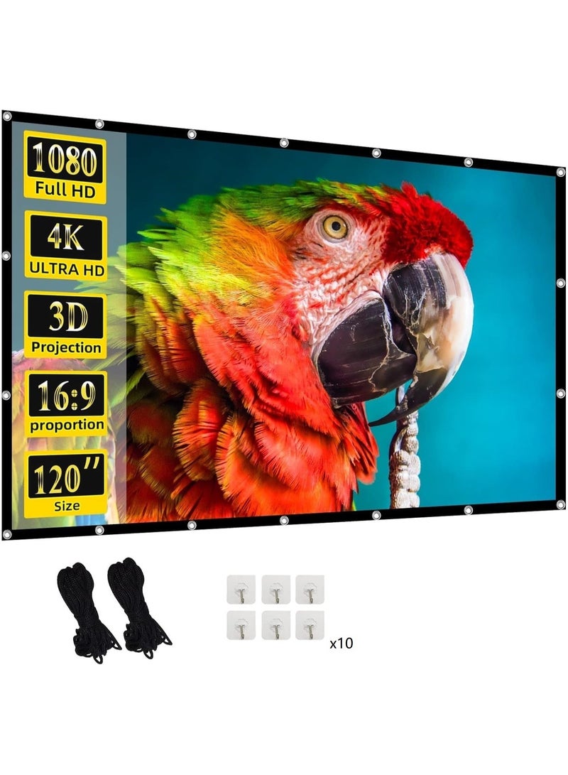120inch Projector Screen,16:9 4K ,with Hooks,Portable, Projection Screens, Movie Screen ,Double Sided ,Washable, Foldable ,for Home Theater , Office, Outdoor Movies,Camp Party  - Image 1