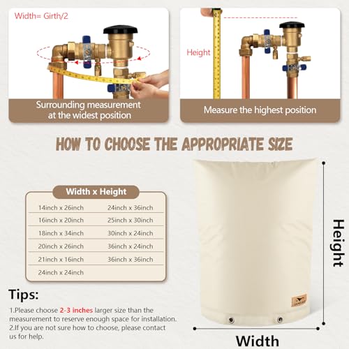 DEMEDO Backflow Preventer Insulation Cover - Water Pipe Insulation Sprinkler Cover for Outside - Insulated Backflow Cover Pouch for Irrigation Back Flow Valve in Winter or Sun Exposure (16" W x 20" H, Sand) - Image 2