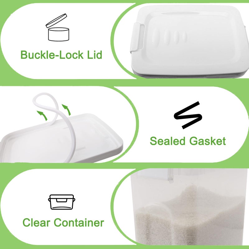WBKTOOL Tight-Lock Rice Container 10-15 Lbs - Airtight Flour Container with Scoop - Food-Grade Plastic Food Storage Container for Cereal, Sugar - Dry Food Dispenser for Kitchen, Pantry Organizers and Storage - Image 5