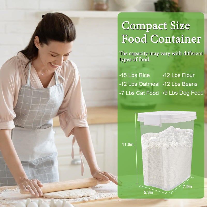 WBKTOOL Tight-Lock Rice Container 10-15 Lbs - Airtight Flour Container with Scoop - Food-Grade Plastic Food Storage Container for Cereal, Sugar - Dry Food Dispenser for Kitchen, Pantry Organizers and Storage - Image 2