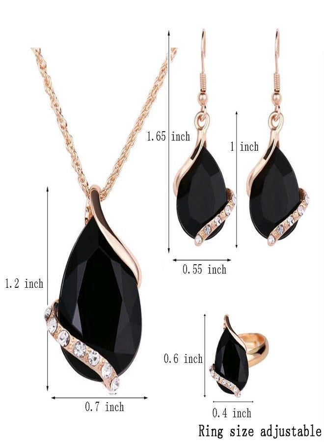 Ezing Women Crystal Pendant Gold Plated Chain Necklace Earring Jewelry Set (black) - Image 5