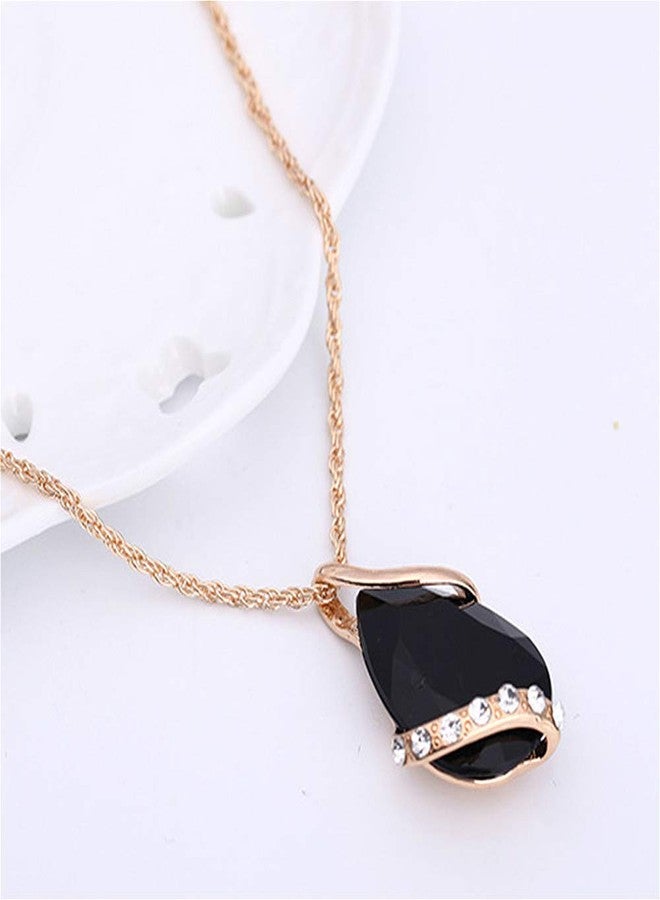Ezing Women Crystal Pendant Gold Plated Chain Necklace Earring Jewelry Set (black) - Image 3
