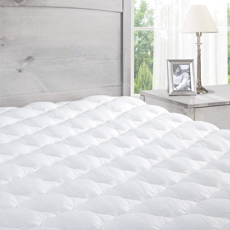 ExceptionalSheets Pillow Top Mattress Pad  Found in Marriott Hotels with Fitted Skirt and 18 Deep Pockets  Supportive Pillowtop Mattress Pad Cover with Cluster Fiber  Twin Size