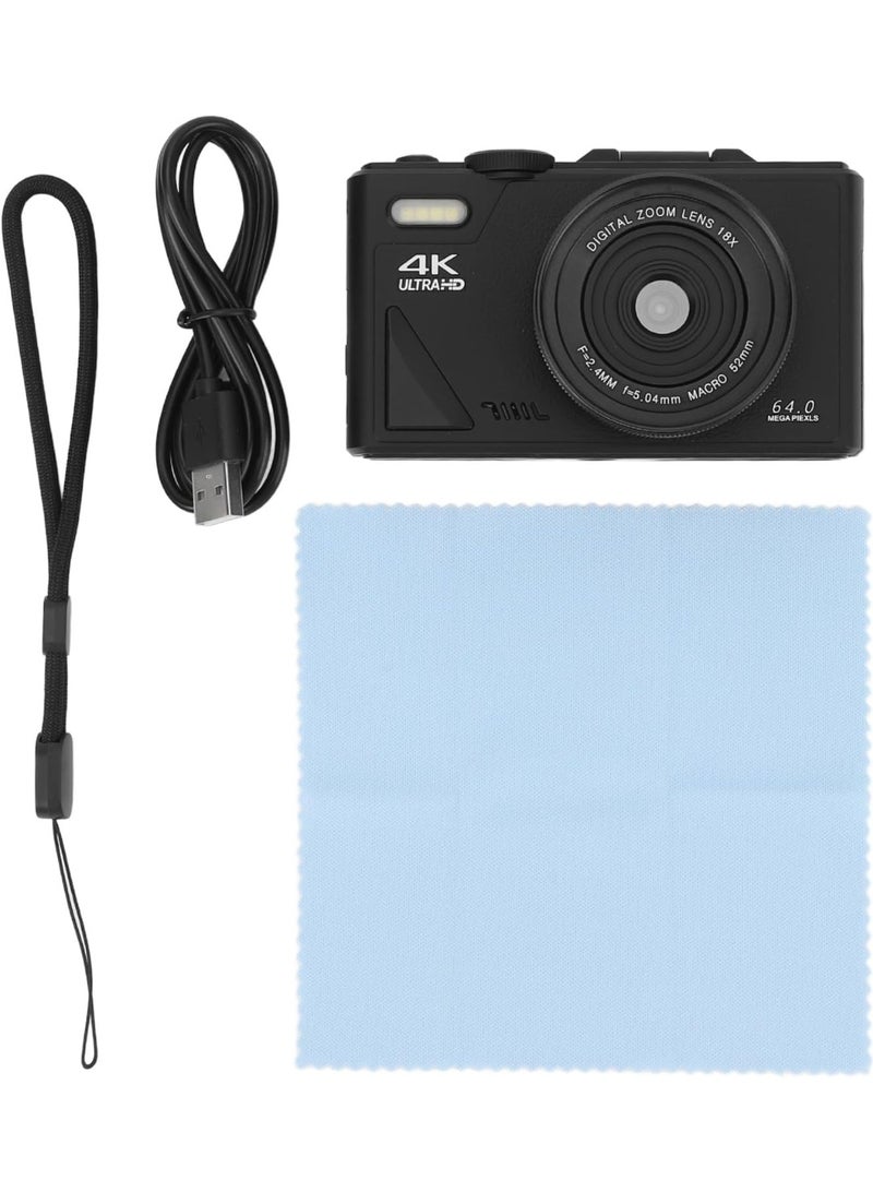4K 64MP Point and Shoot Digital Camera with 3-inch Screen, 18X Zoom, Autofocus - Black - Image 4