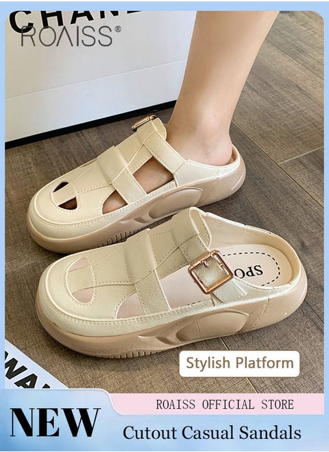 Women's Closed Toe Half Slippers Summer Slip-On Lazy Half Slide Sandals Soft and Comfortable Hollow Out Thick Sole Casual Shoes for Women Freeing up your feet
