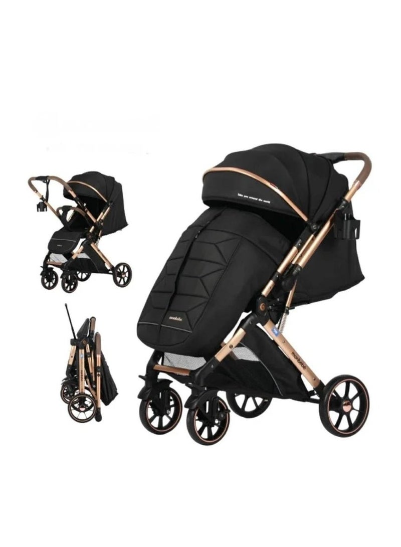 Kidilo 6600 F Stroller | Baby Stroller 6600 F | Foldable Baby Stroller | Luxury Baby Stroller | Modern Baby Stroller | Lightweight Baby Stroller | Travel Baby Stroller | Multi-Position Baby Stroller | Reclining Baby Stroller | Black Baby Stroller | Black & Gold Baby Stroller | Portable Baby Stroller | Adjustable Baby Stroller | Comfortable Baby Stroller | Practical Baby Stroller | Easy Fold Baby Stroller | Baby Stroller for Shopping & Outings | Baby Stroller for Sleeping & Sitting | Stylish Baby Stroller | Premium Baby Stroller - Image 3