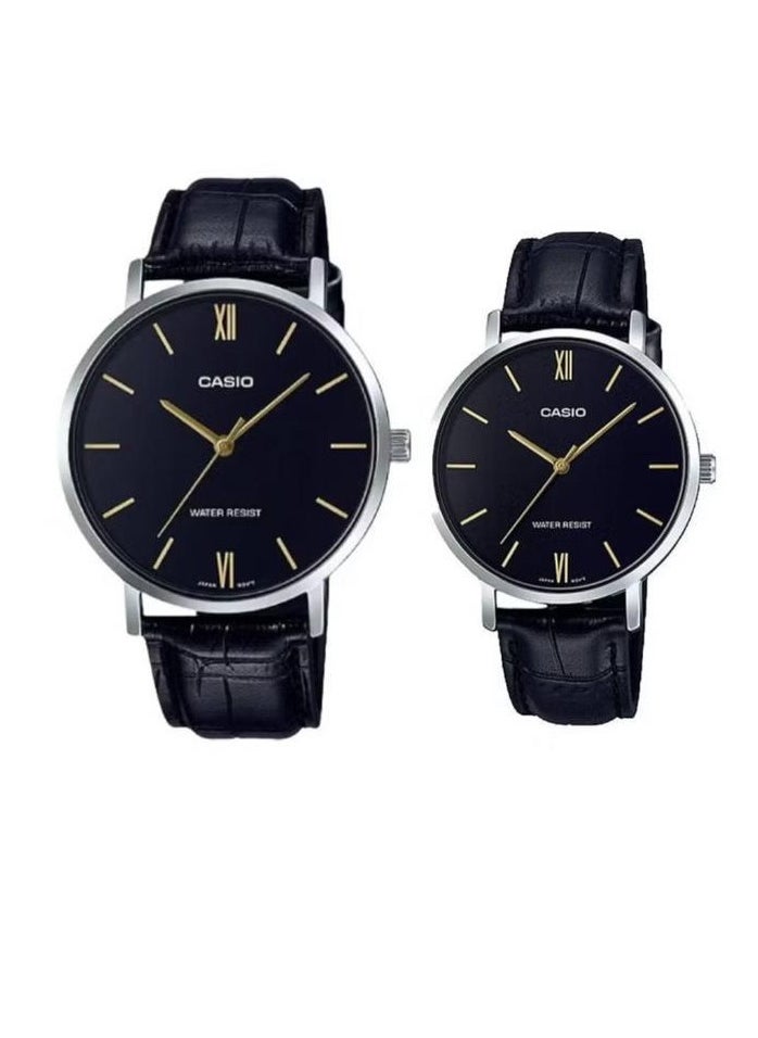 CASIO Quartz Black Dial Leather Strap Couple Watch MTP/LTP-VT01L-1BUDF 