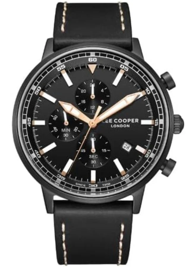 Lee Cooper Lee Cooper Men's Watch, Multi Function Display and Leather Strap - LC07943.651, Black
