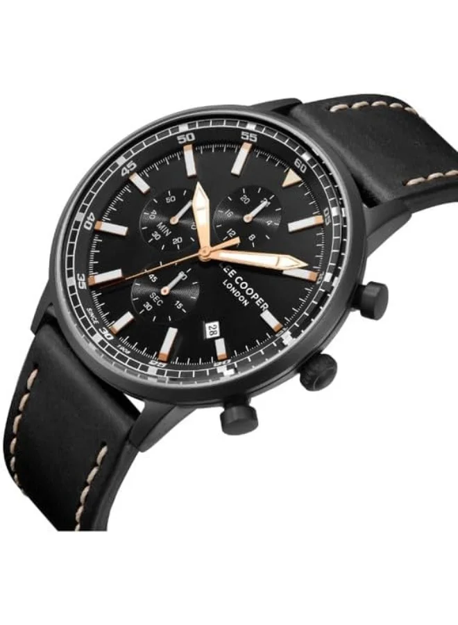 Lee Cooper Lee Cooper Men's Watch, Multi Function Display and Leather Strap - LC07943.651, Black