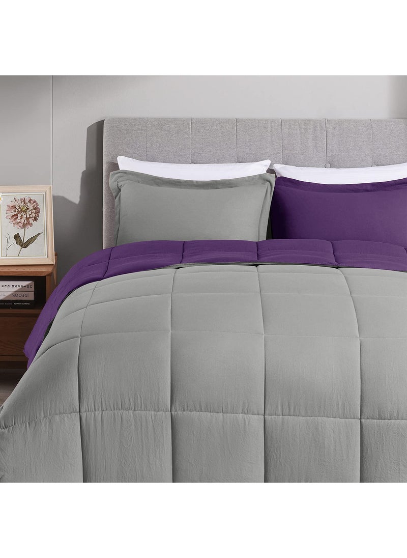 PUM PUM PUM PUM 250 GSM Microfiber Reversible Comforter King SizePurpleGrey  - Image 2