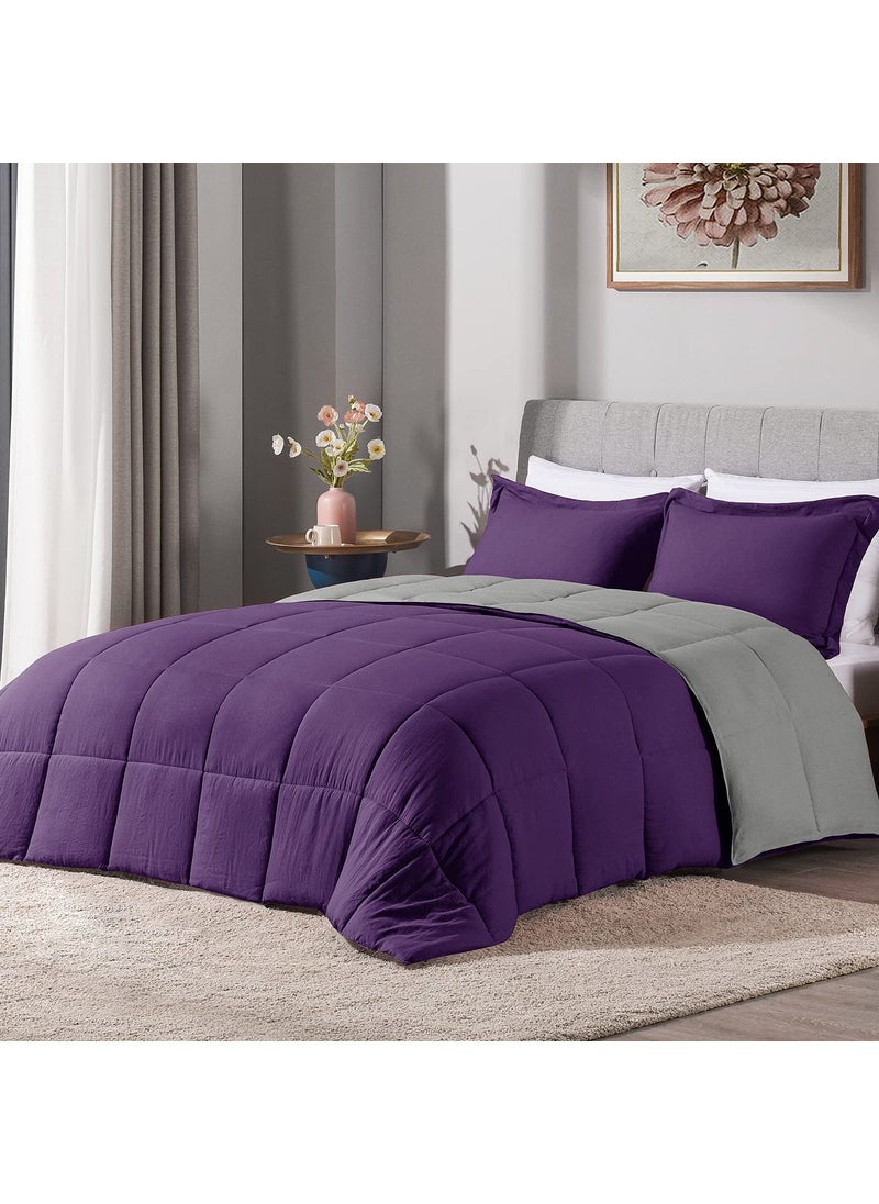 PUM PUM PUM PUM 250 GSM Microfiber Reversible Comforter King SizePurpleGrey  - Image 1