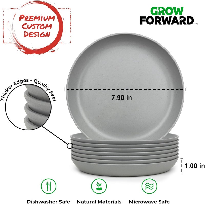 Grow Forward Premium Wheat Straw Dessert Plates  8 Inch Reusable Hard Plastic Plates Set of 8  Unbreakable Microwave Safe Plates for Dinner Camping RV Outdoors Patio Kitchen Dishes  Feather - Image 3