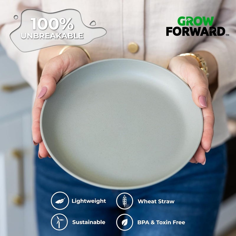 Grow Forward Premium Wheat Straw Dessert Plates  8 Inch Reusable Hard Plastic Plates Set of 8  Unbreakable Microwave Safe Plates for Dinner Camping RV Outdoors Patio Kitchen Dishes  Feather - Image 4