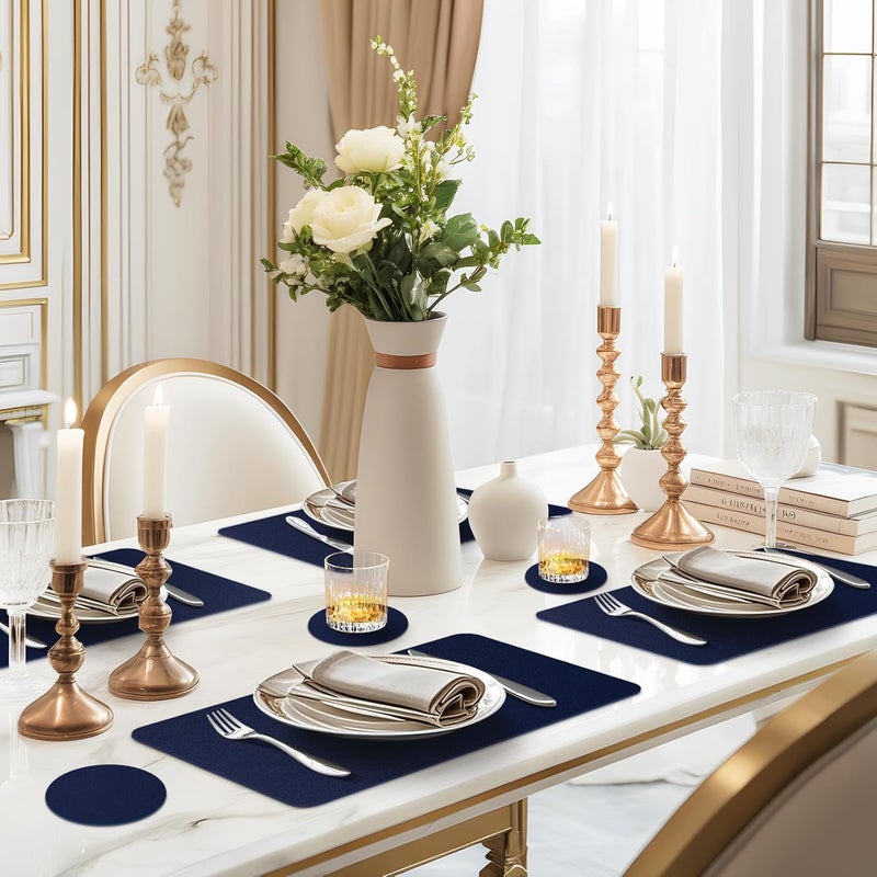 APLKER Leather Placemats, Set of 6 Heat Resistant Anti-Skid Placemats for Dining Table, Waterproof Washable Kitchen Table Mats and Coasters Easy to Clean (Navy Blue) | 17×12 In Heat Resistant Place Mats Set of 6 Wipebale & Washable Table Placemats for Kitchen Dining Indoor & Outdoor NavyBlue - Image 3