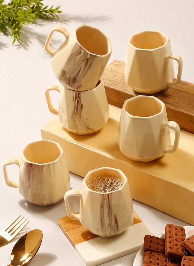 Arrabi Cream Abstract Ceramic Handmade 6 Piece Cups - 150ml - Image 1