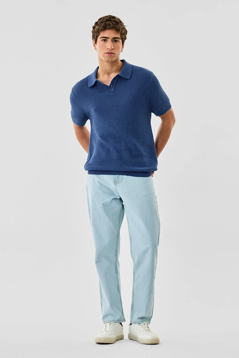 سنيتش Light Blue Solid Loose Fit Casual Jeans