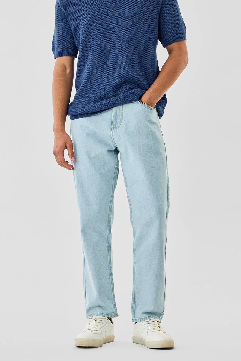 سنيتش Light Blue Solid Loose Fit Casual Jeans