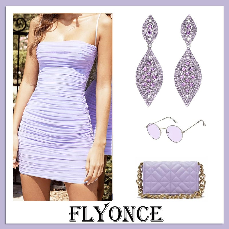 Flyonce Women's Rhinestone Crystal Wedding Bridal 2 Leaf Drop Dangle Chandelier Earrings - Image 5