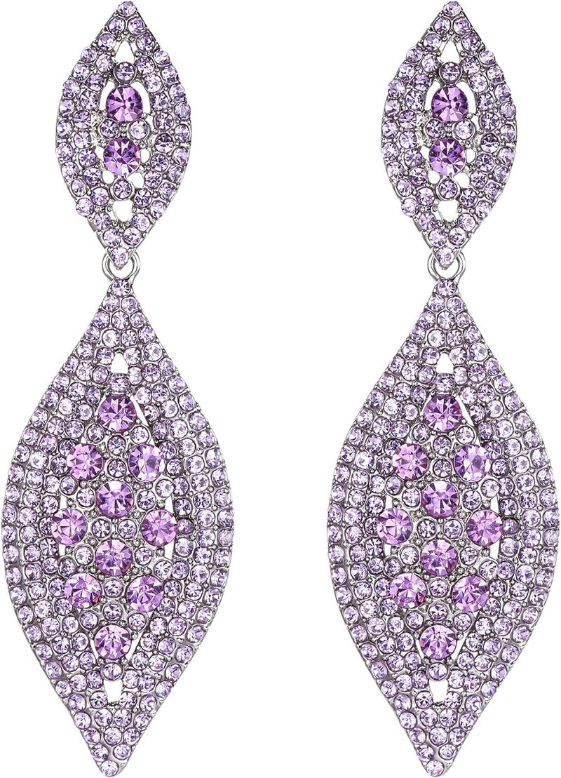 Flyonce Women's Rhinestone Crystal Wedding Bridal 2 Leaf Drop Dangle Chandelier Earrings - Image 1