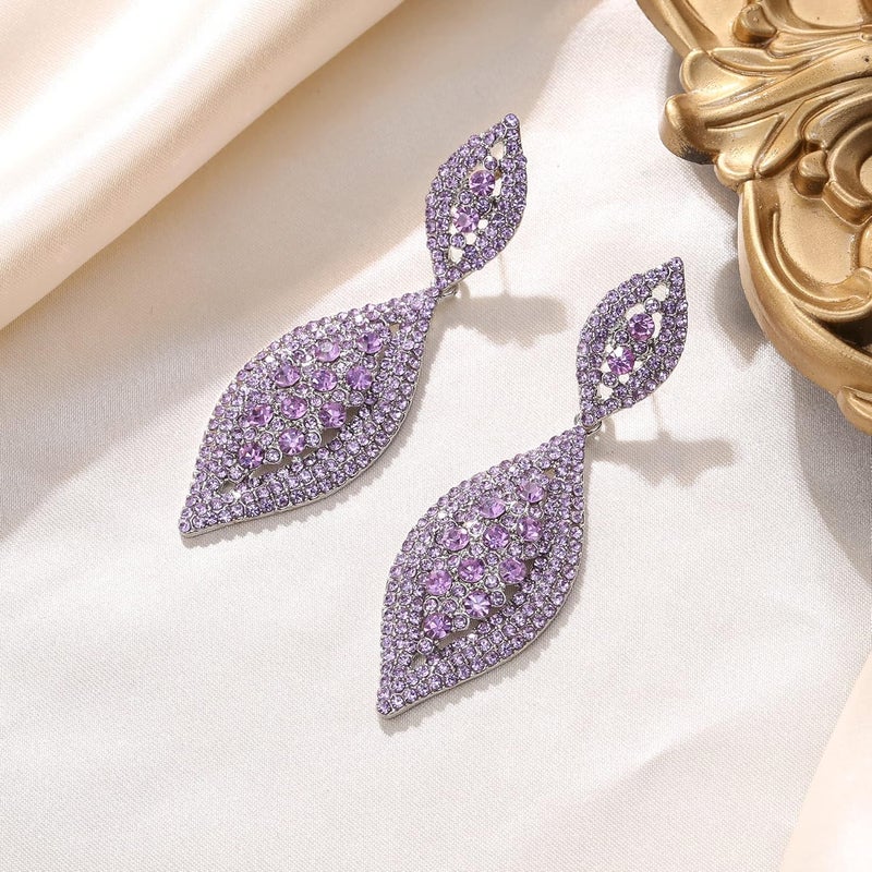 Flyonce Women's Rhinestone Crystal Wedding Bridal 2 Leaf Drop Dangle Chandelier Earrings - Image 4